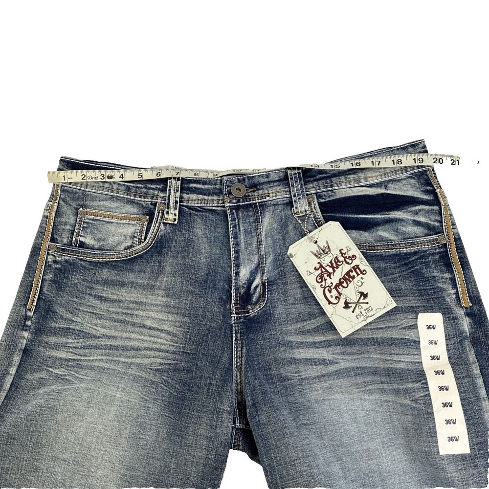 New Mens Axe & Crown Thick Stitch Denim Jean Shorts Size 36 Chrome Classic NWT - Picture 7 of 8